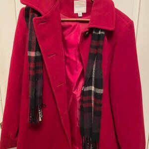 Woman’s Wool Pea Coat Croft & Barrow Jacket Size XL Red with Scarf